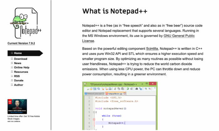 Notepad++ splash page for Best HTML Editors