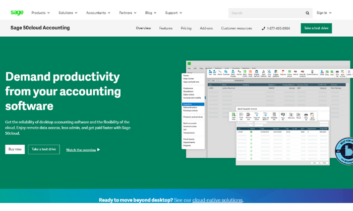 Sage 50Cloud splash page for Best Accounting Software
