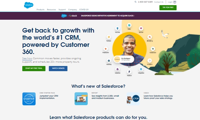Salesforce CRM homepage for Best Contact Management Software