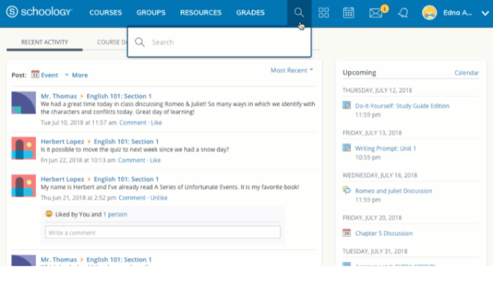Schoology interface for Best LMS Software