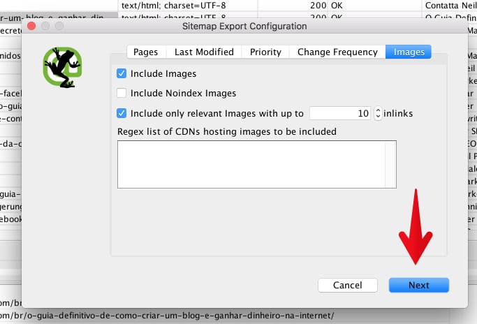Screamingfrog next button for How to Create an SEO-Boosting XML Sitemap