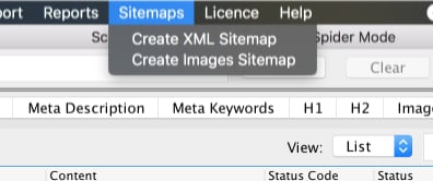 Screamingfrog sitemaps menu for How to Create an SEO-Boosting XML Sitemap