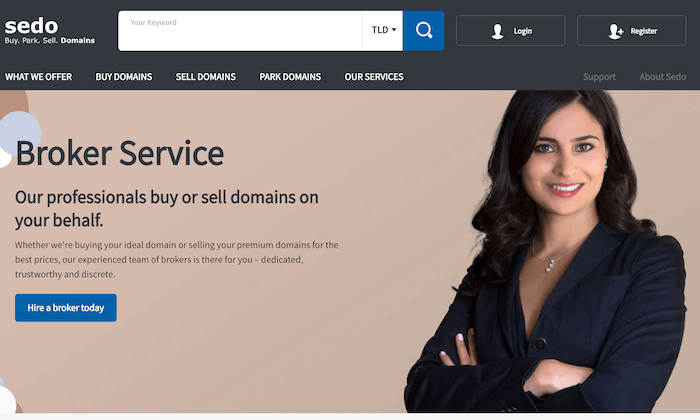 Sedo main page for How to Buy a Domain Name