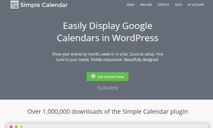 Simple Calendar main page for Best WordPress Calendar Plugin