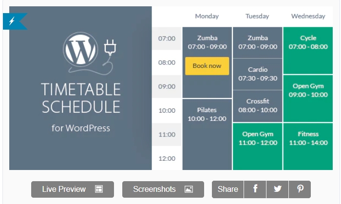 Timetable example for Best WordPress Calendar Plugin
