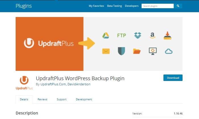 UpdraftPlus main page for Best WordPress Backup Plugins