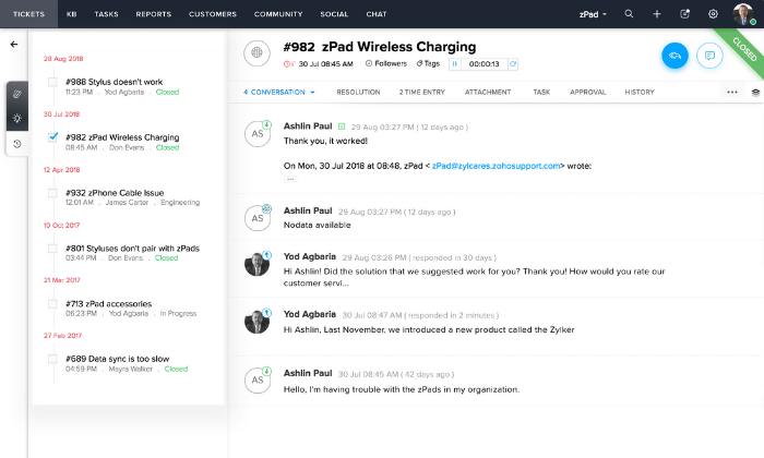 Zoho Desk interface for Best Help Desk Software