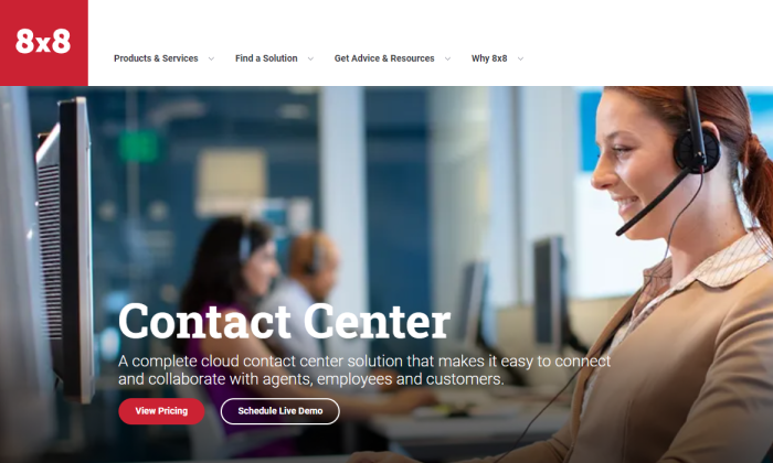 8x8 main page for Best Call Center Software