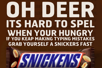  Examples of Paid Advertisement Campaigns With Intentional Typos- Snickers