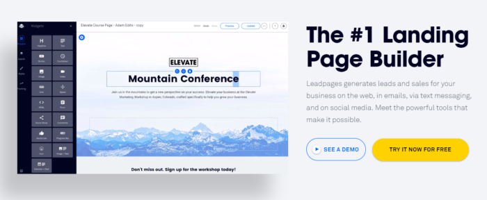 Leadpages main page for Best Landing Page Creation Tools