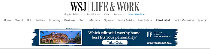 Lifestyle content ad on WSJ's Life and Work section. 