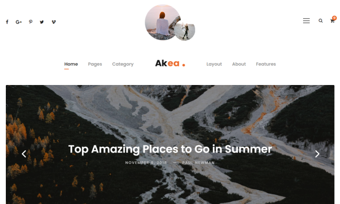 Akea demo page for Best WordPress Themes for Blogs