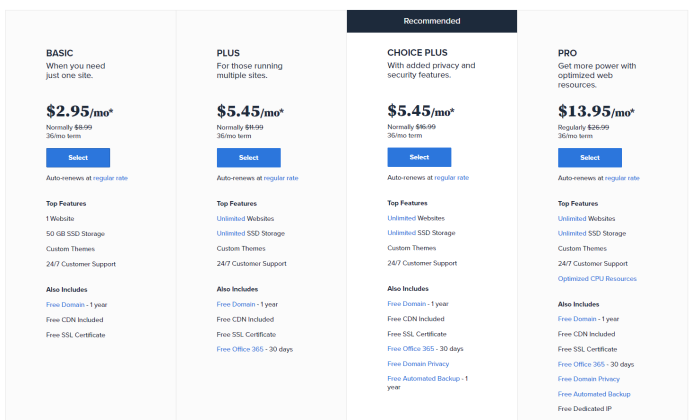 Bluehost pricing page for How To Build a WordPress Website
