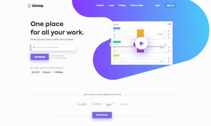 ClickUp main page for Best Workflow Management Software