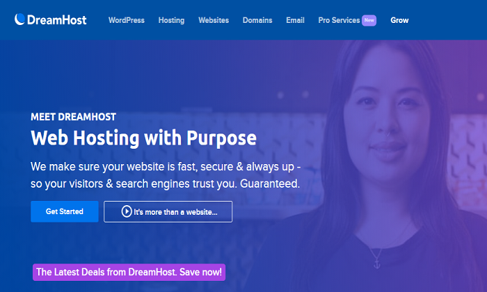 DreamHost main page for Best Free Web Hosting