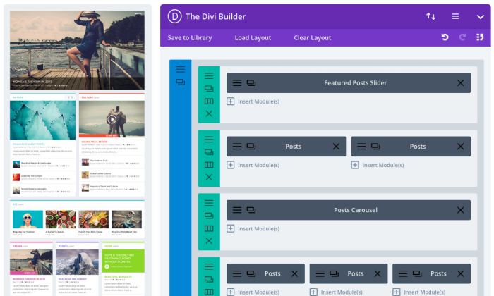 Extra theme Divi Builder interface for Best WordPress Themes for Blogs