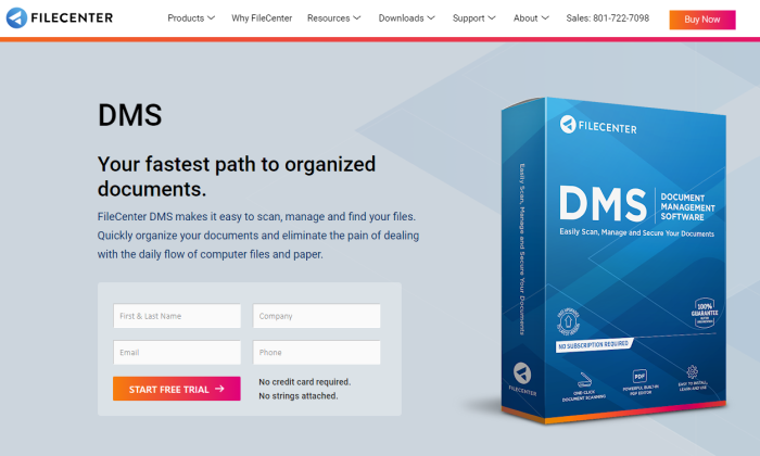 FileCenter DMS product page for Best Document Management Software