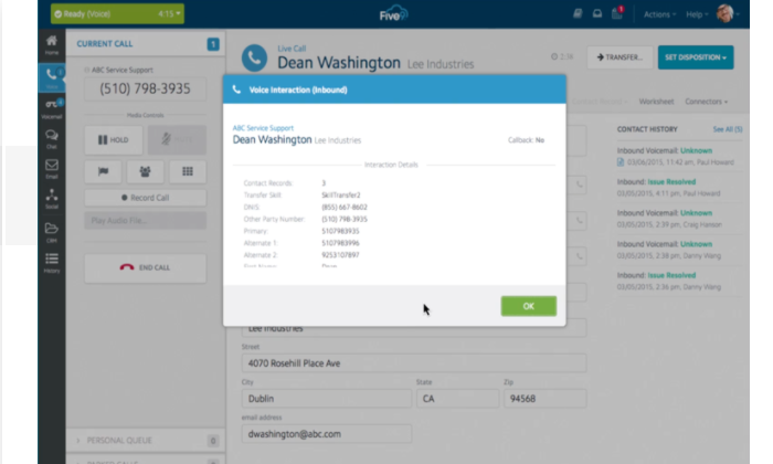 Five9 interface for Best Call Center Software