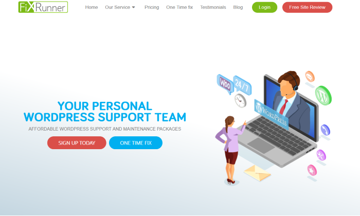 FixRunner main splash page for Best WordPress Maintenance and Management Services