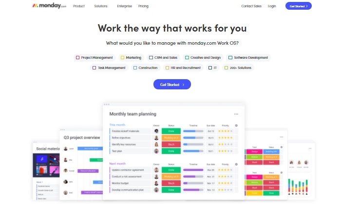 Monday.com main page for Best Workflow Management Software