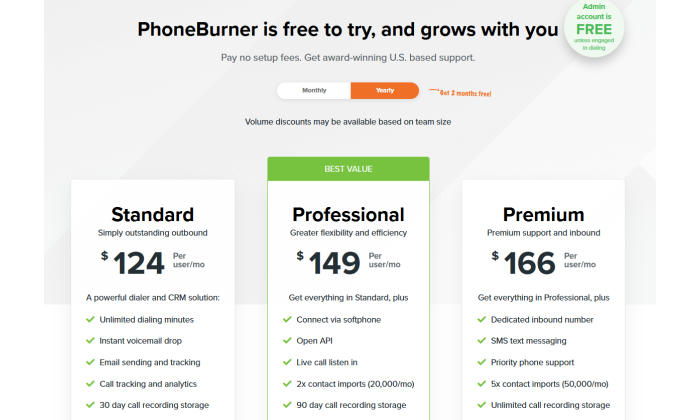 PhoneBurner pricing page for Best Auto Dialer Software
