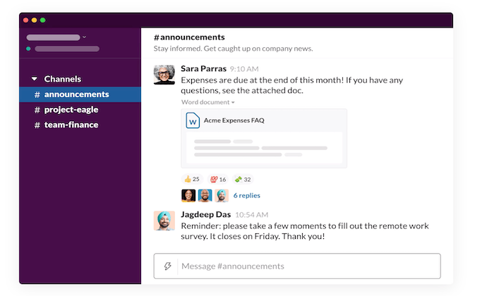 Slack interface for Best Collaboration Software