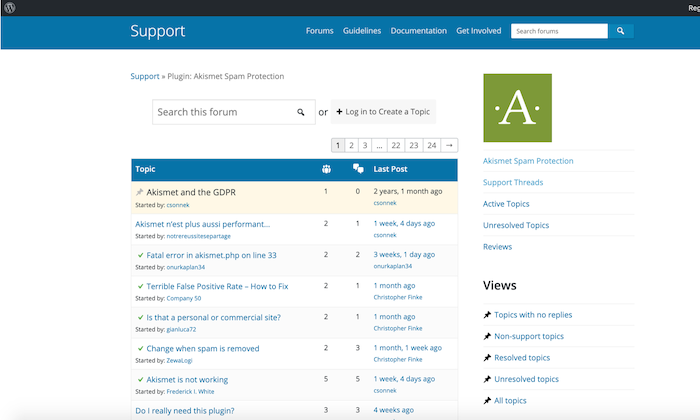 Akismet support section for Best WordPress Plugins