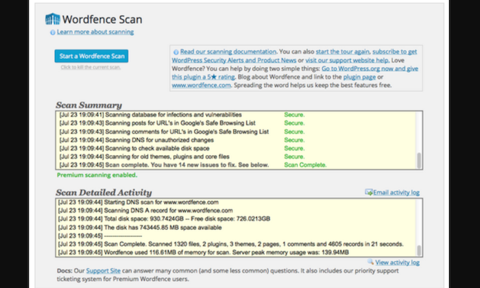 Wordfence Security scan for Best WordPress Plugins