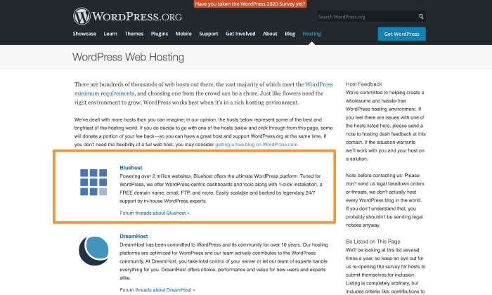 Bluehost as WordPress-recommended host for How To Build a WordPress Website