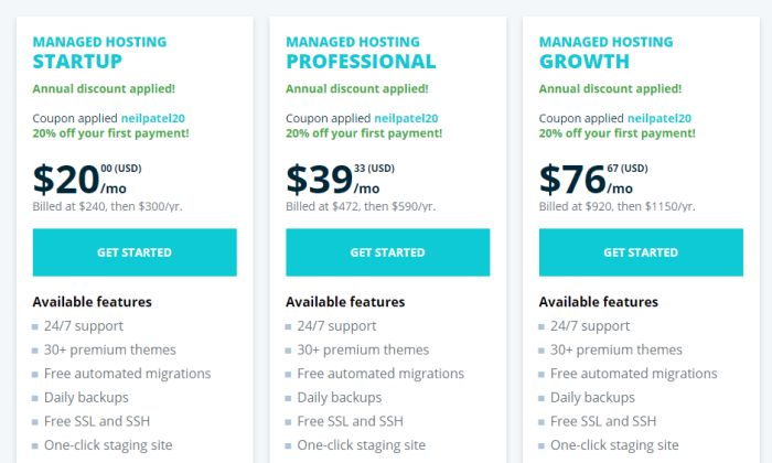 WP Engine pricing page for Best Managed WordPress Hosting