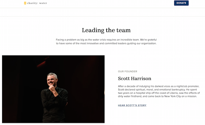 Examples of Sites With Great Content - CharityWater About Us Page