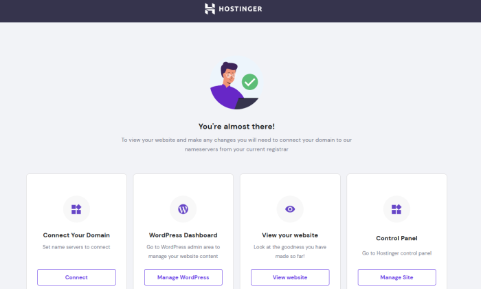 Hostinger setup complete for How To Build a WordPress Website