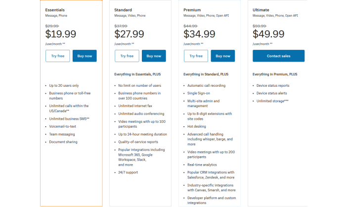 RingCentral pricing for Best Business Phone Systems