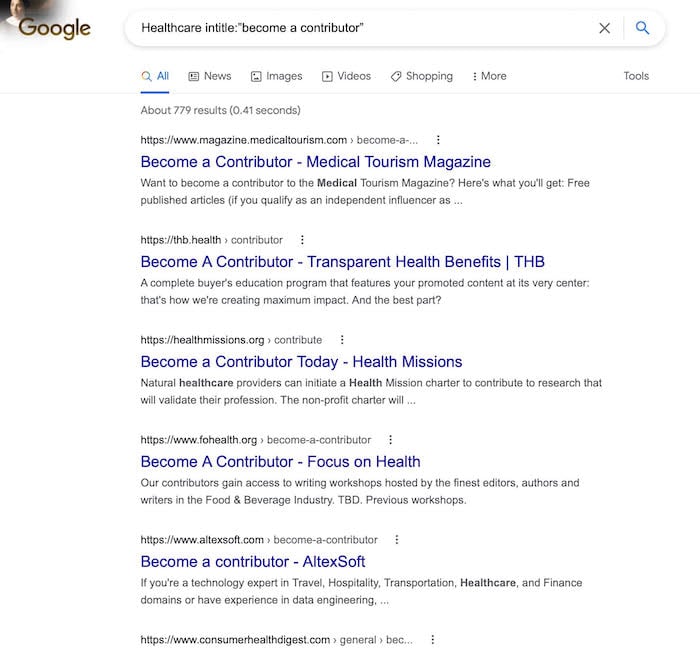 Healthcare intitle:”become a contributor” on advanced search operator 