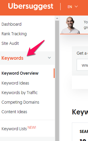 ubersuggest find the right keywords