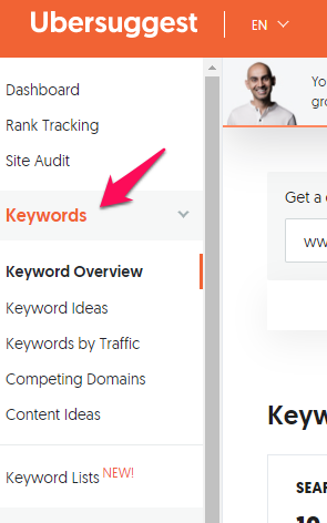 ubersuggest finden Sie die richtigen Keywords