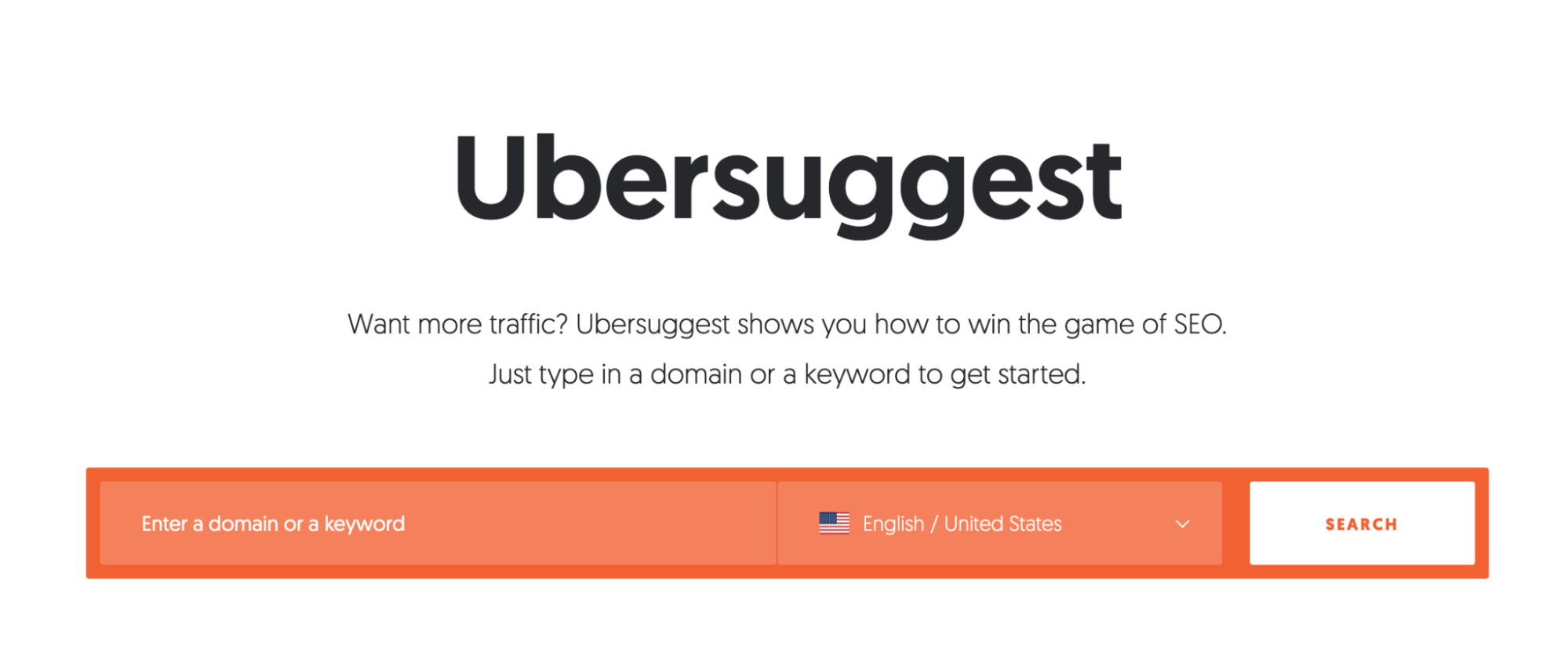 Ubersuggest landing page to enter a domain or a keyword.