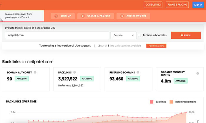 ตัวตรวจสอบลิงก์ย้อนกลับ ubersuggest - สำหรับ bing seo