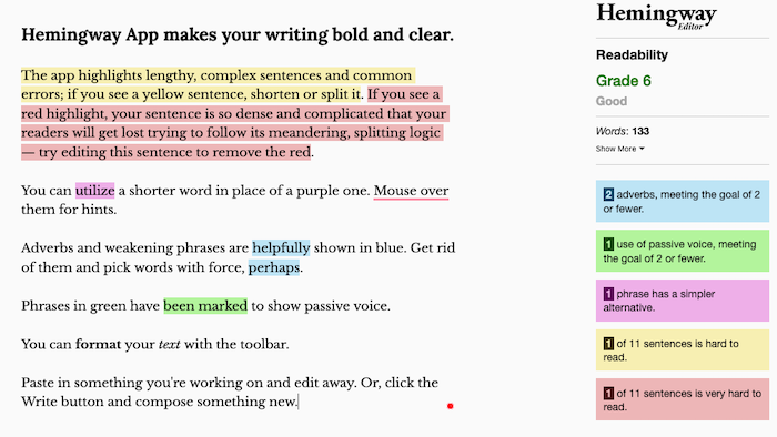 Use the Hemingway editor to create inclusive content