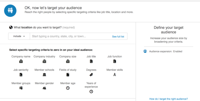 define your target audience when you set up linkedin ads