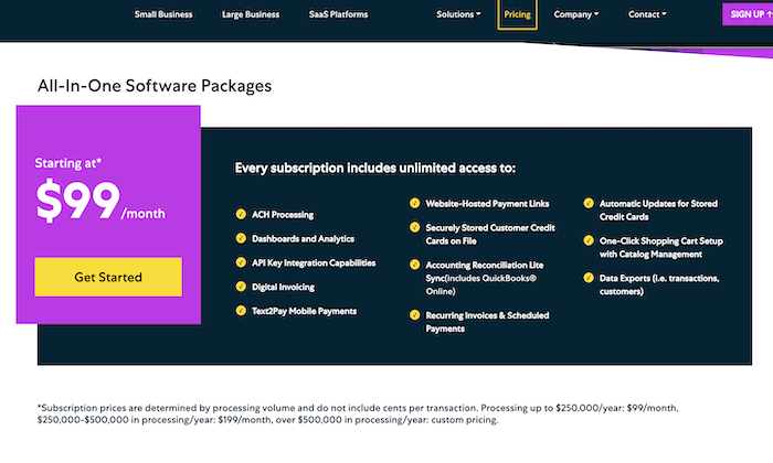 Stax pricing page for Best Merchant Services