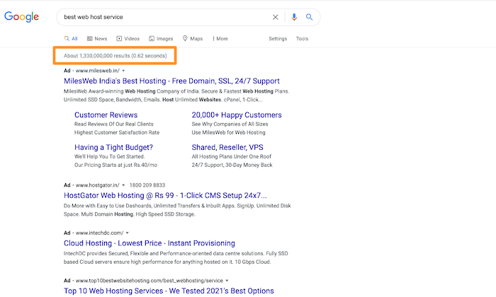 Google search results for "best web host" for How to Host a Website