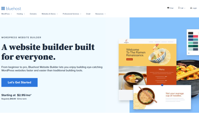 Bluehost builder page for Bluehost Review