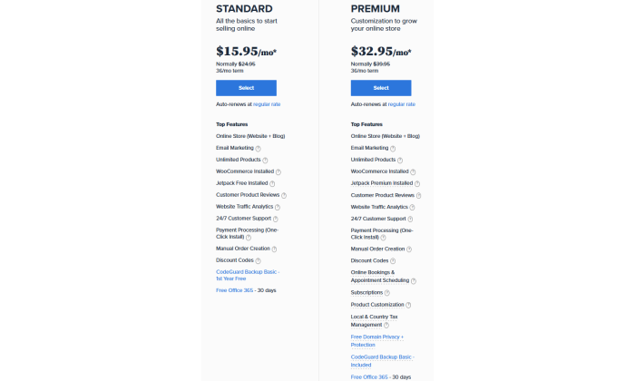 Bluehost online store plans for Bluehost Review