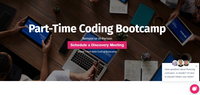 part time coding landing page example 