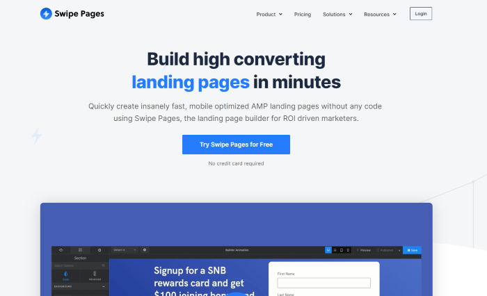 swipe pages landing page tool