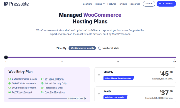 Pressable WooCommerce pricing page for Best WordPress Web Hosting