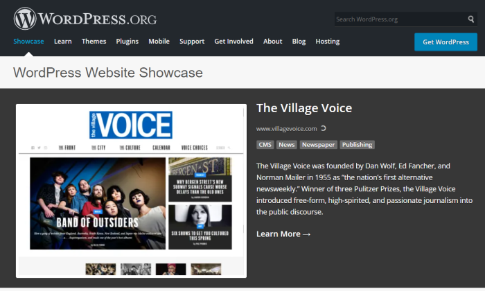 Village Voice showcase for WordPress.com Vs WordPress.org
