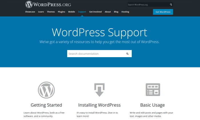WordPress.org support page for WordPress.com Vs WordPress.org