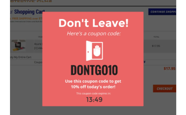 cart abandonment pop-up ads